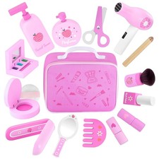 Wooden Makeup Toy Set Pretend Wood Beauty Hair Salon Toys for Toddler Wooden ...