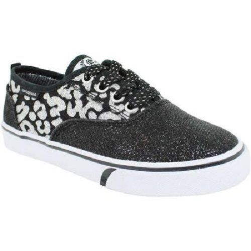 Airspeed Leopard Print Canvas Sneaker Black Glitter Youth Girls Various Sizes - Picture 1 of 4