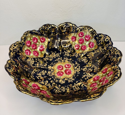 Nippon Gold Beaded Roses Cobalt Blue Bowl Set of 5 - Picture 3 of 21