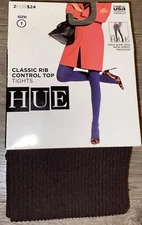 Hue Super  Ribbed Tights Sz 1 Expresso Made In USA Macy’s New In Package