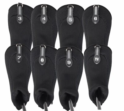PACIFIC GOLF CLUBS HYBRID HEAD COVERS COMPLETE 3 4 5 6 7 8 9 PW SET THICK GOLF CLUB BLACK HEADCOVER