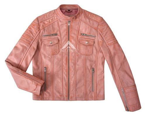 Women's Quilted Fashion Biker Zipper Closure Motorcycle Lambskin Leather Jacket - Picture 5 of 28