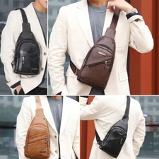 Waterproof Sling Bag Crossbody Backpack Mens Leather Hiking Daypack Multipurpose