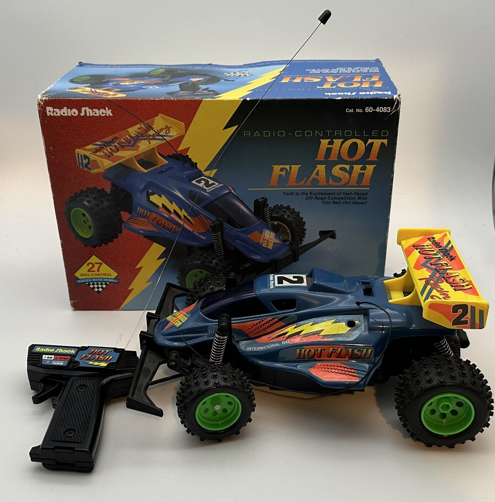 Vintage Radio Shack RC Radio Controlled Blue Buggy Car Hot Flash W/Box.  WORKS