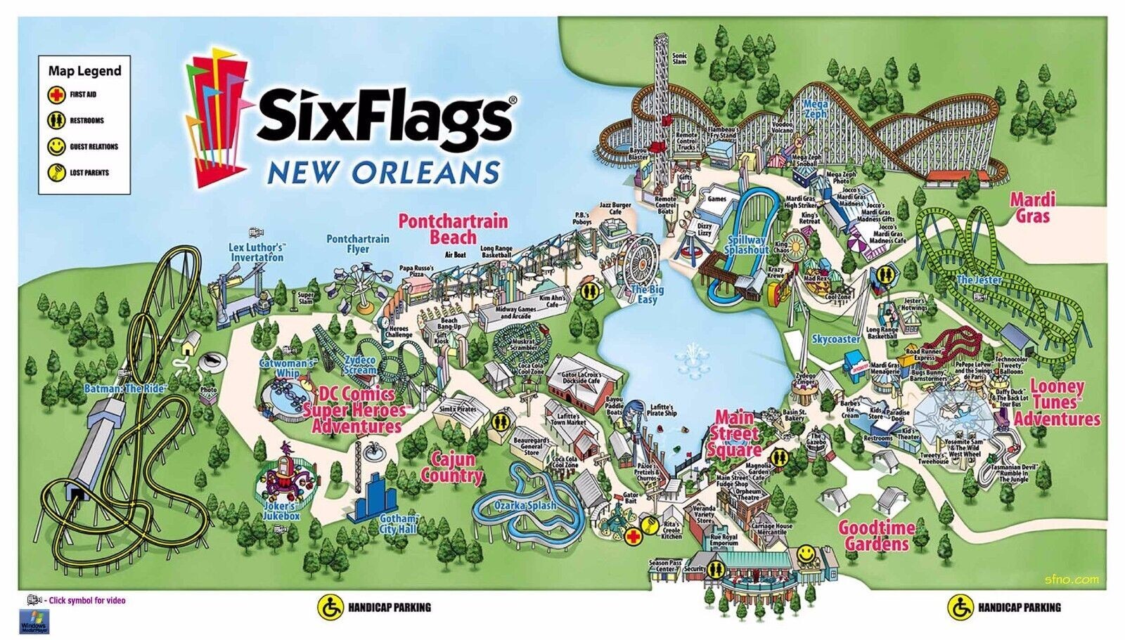 Six Flags New Orleans Map REPRODUCTION | POSTER 24 X 36 Inches |
