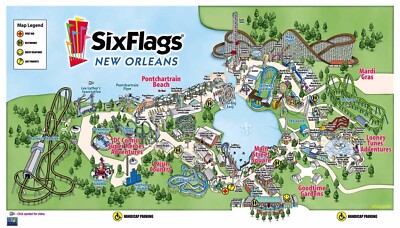 Six Flags New Orleans Map REPRODUCTION | POSTER 24 X 36 Inches |