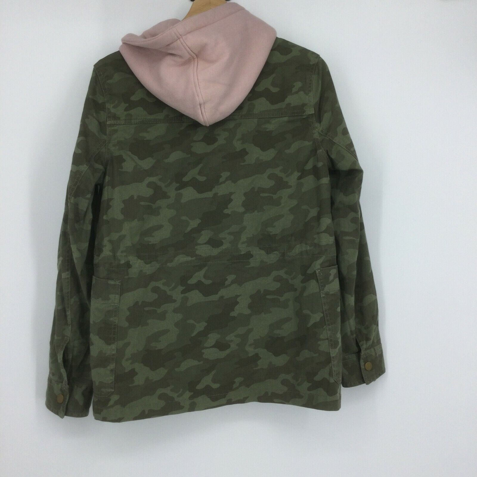 NWT Caslon Womens Olive Green Pink Camo Print Hooded Utility Jacket Size M