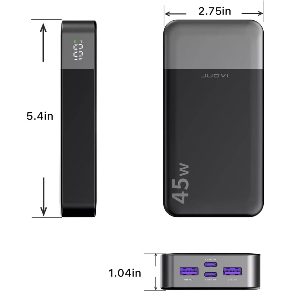 Power Bank 20000mAh 45W Charging Portable External Battery Backup For Cell Phone