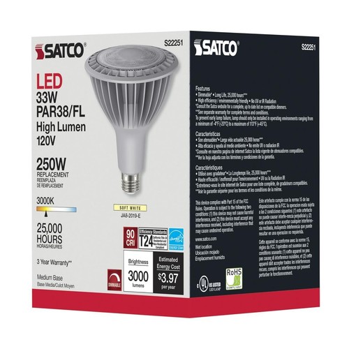 Satco S22251 - 33 Watt PAR38 High Lumen LED Light Bulbs - 3000K - Picture 7 of 11