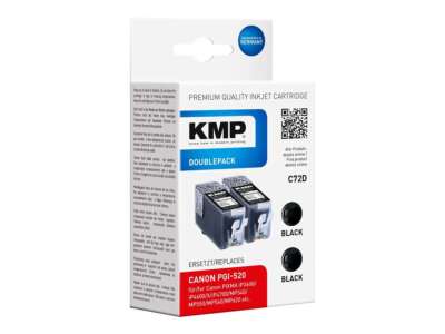 KMP C72D für Canon PGI-520 Schwarz kompatibel Doppelpack Pixma IP 3600 4600 4700