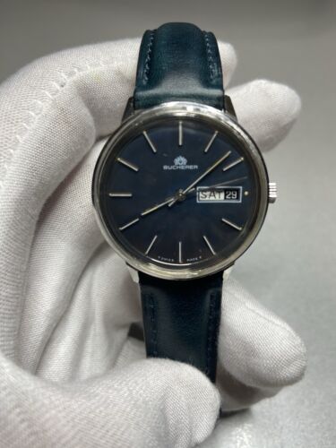 Bucherer Swiss Automatic Day Date Antimagnetic W/ Leather Strap & Depl. Clasp