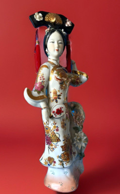 Handpainted Enamel Chinese Elegant Lady Lotus & Fan Motif  Fine Porcelain 17 
