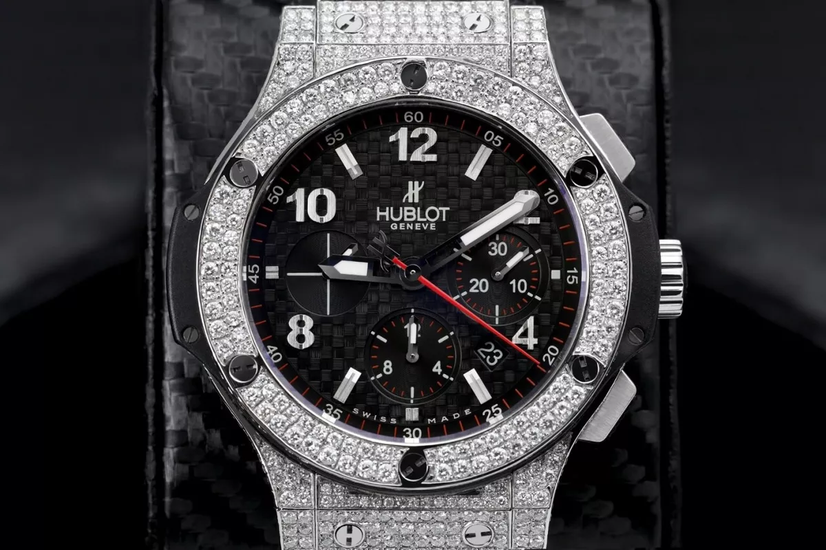 Hublot Big Bang Black Dial on Rubber Strap Stainless Steel Diamond Watch | eBay