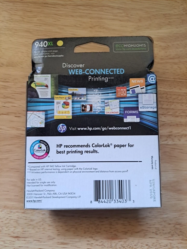 NEW SEALED! GENUINE HP 940XL Yellow HIGH YIELD Ink (HP C4909AN)Exp:8/2015 #X504 - Image 2 of 2