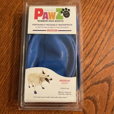 BLUE Rubber Dog Boots, Medium 12-Pack, Reusable Waterproof by PawZ - Image 1 of 3