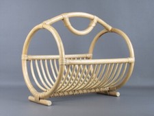 Portariviste cestino vintage in bambu' curvato da pavimento design anni '70