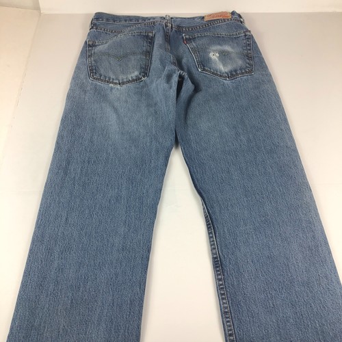 Levi's Jeans Mens 35 x 32* 505 Regular Fit Straight Distressed Blue Denim Cotton - Picture 14 of 21