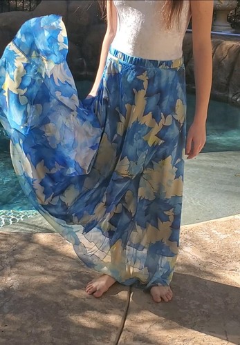 Maya Antonia Chiffon Maxikleid/Rock blau Blätter Blumenmuster/Ärmellos/Boho/Strand - Bild 12 von 13
