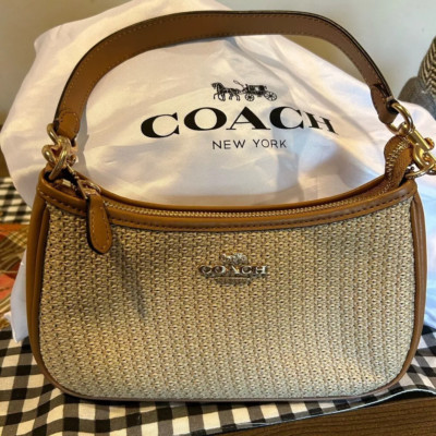 Teri 2way Shoulder Bag Crossbody Straw/Leather Latte CR350