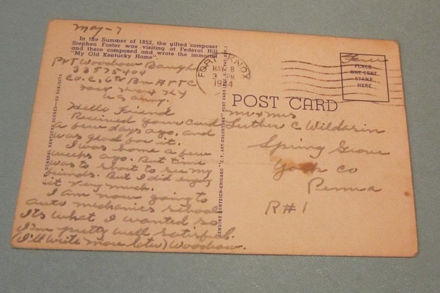 1944 My Old Kentucky Home Song Lyrics Postcard Fort Knox Postmark Music History EBay