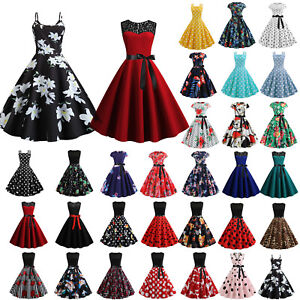 Damen Rockabilly Kleid Petticoat 50er 60er Jahre Vintage Partykleid Skaterkleid Ebay