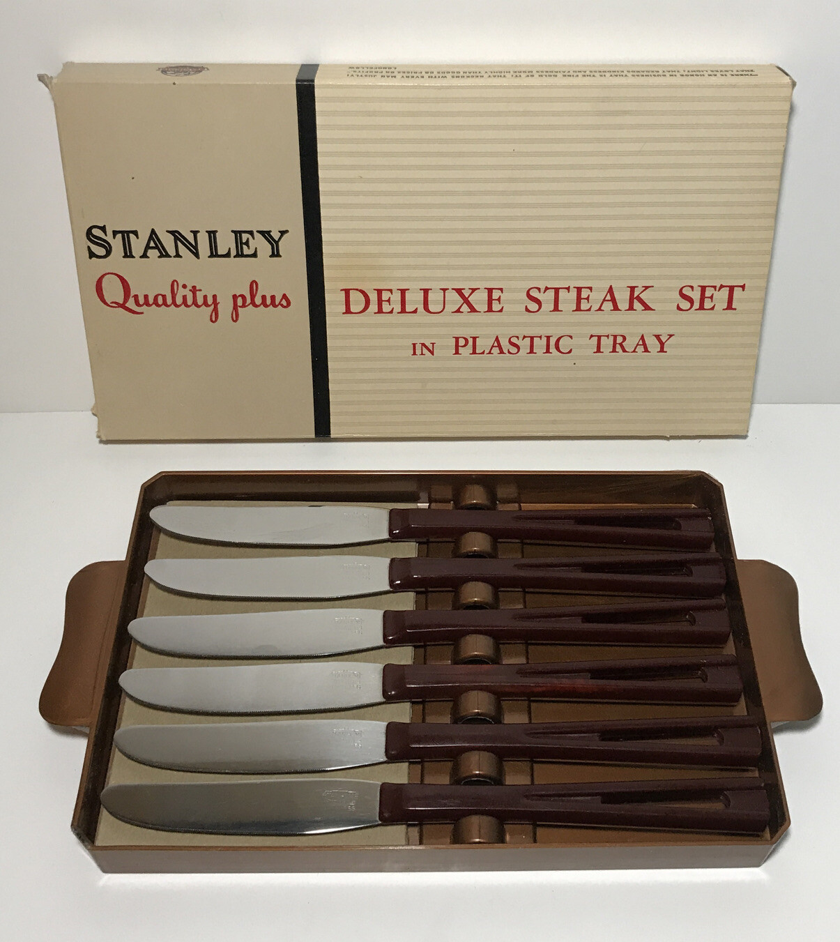 Vintage 1950s Stanley Steak Knife Set of 6 with Plastic Tray 448 USA