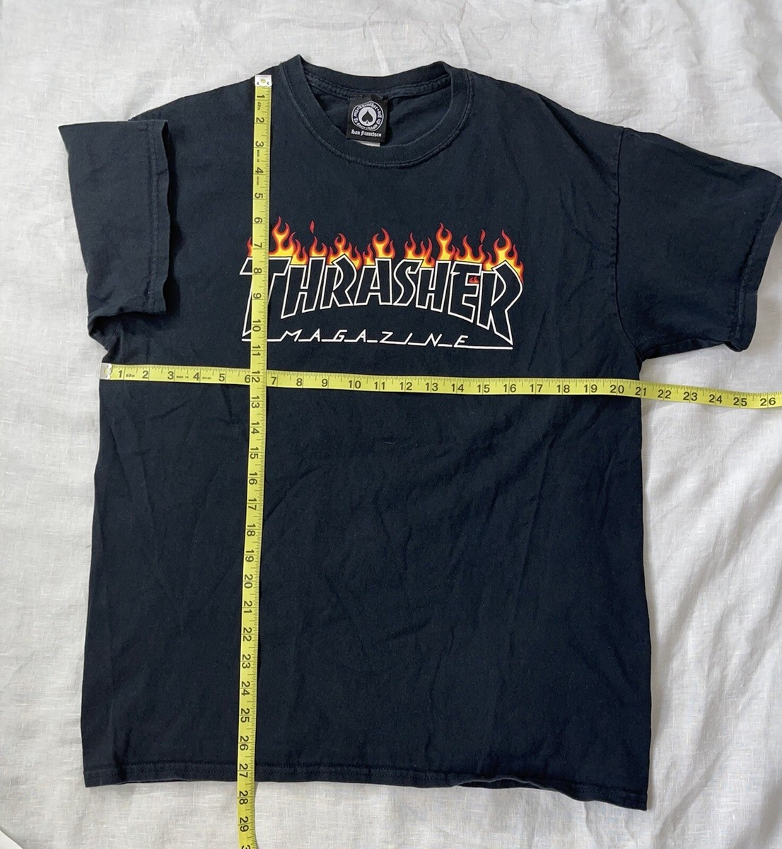 Vintage Thrasher Magazine Fire Flame Logo Skatewear Spellout Black