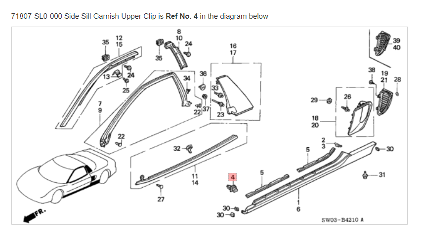 HONDA ACURA GENUINE OEM NSX Side Sill Garnish Upper Clip ☆ 71807