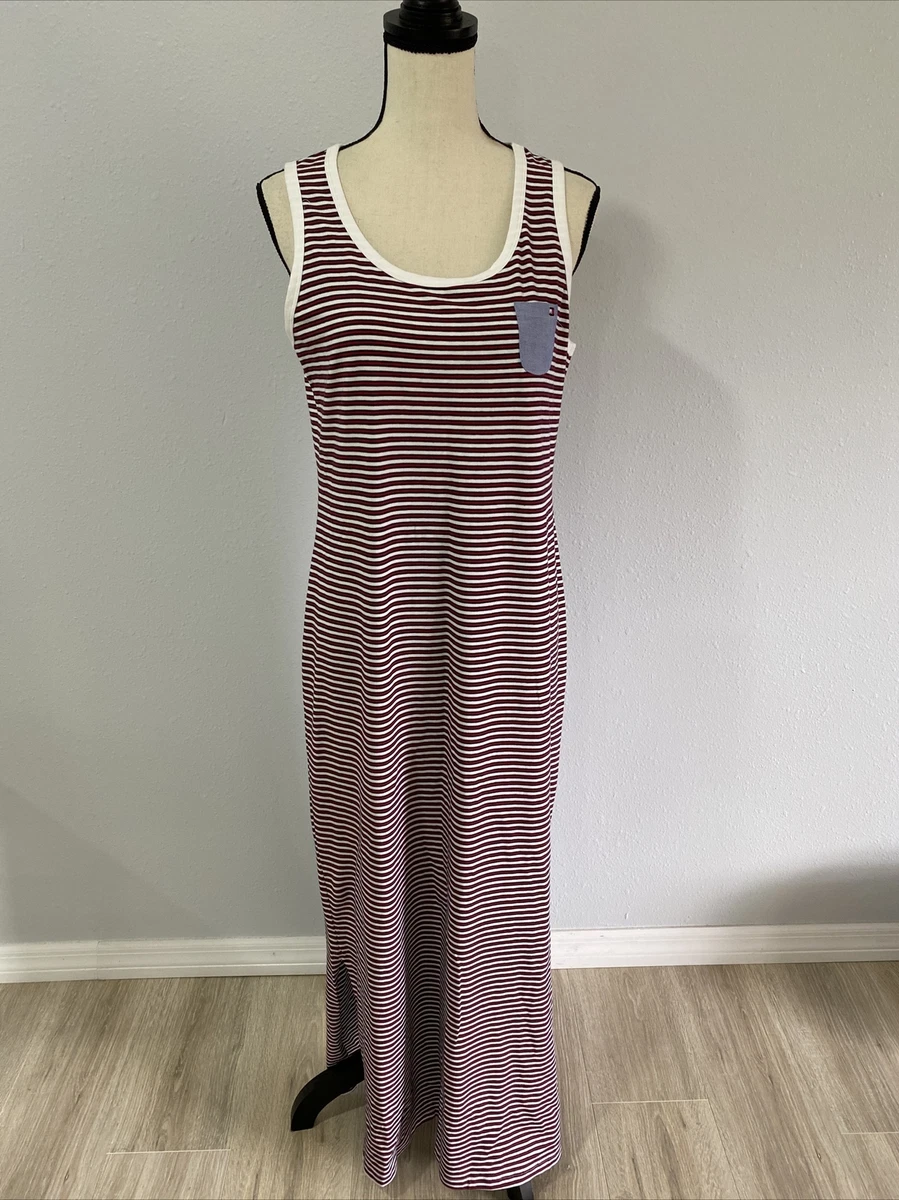 Tommy Hilfiger Red White Blue Striped Sleeveless Maxi Dress Women s Sz PM