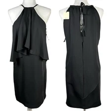 Trina Turk Dress Womens Black Trapeze Halter Tie Neck Open Back Dress XS NWT