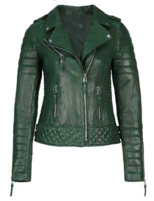 New Women Jacket Green Leather Lambskin Handmade Casual Motorcycle Stylish Soft