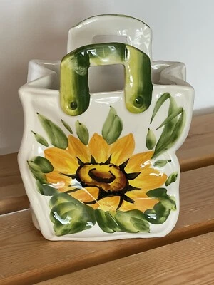BASSANO KERAMIK VASE TISCHVASE SCHÖNES SONNENBLUMEN MOTIV 22CM HOCH NEU - Bild 1 von 4