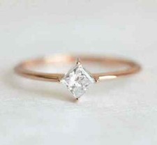 1Ct 4MM Princess Cut Moissanite Women's Engagement Ring 14k Rose Gold Plated