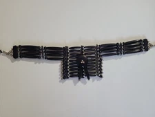 Native American Indian Silver Beads Black Bone Chest Plate Necklace Choker