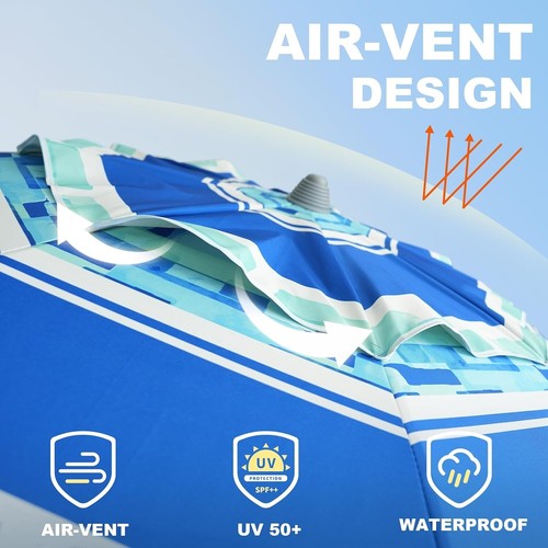 Lightweight 7ft Windproof Beach Umbrella - Includes Portable Carry Bag & Tilt - 第 5/11 張圖片