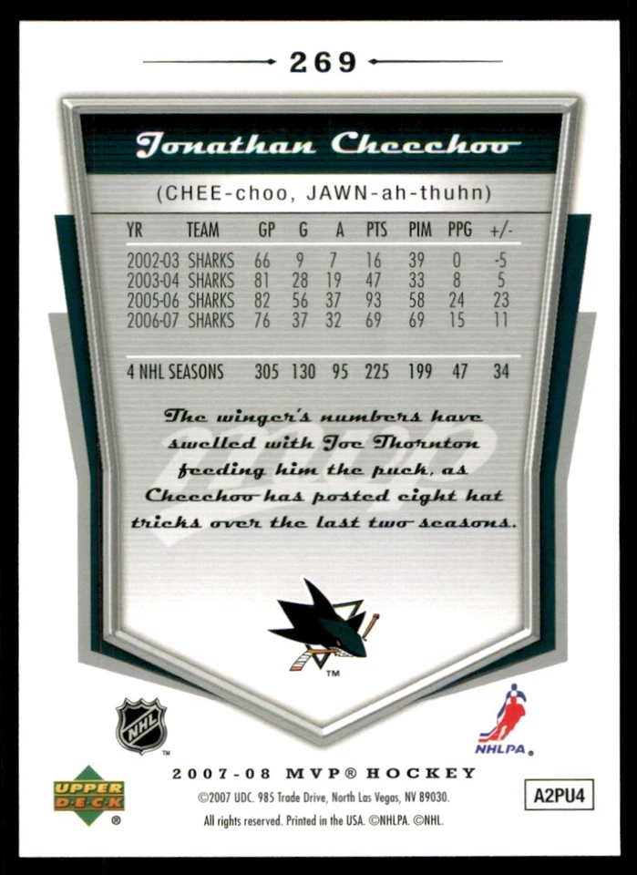 2007-08 Upper Deck MVP Jonathan Cheechoo #269 - Image 2 of 2