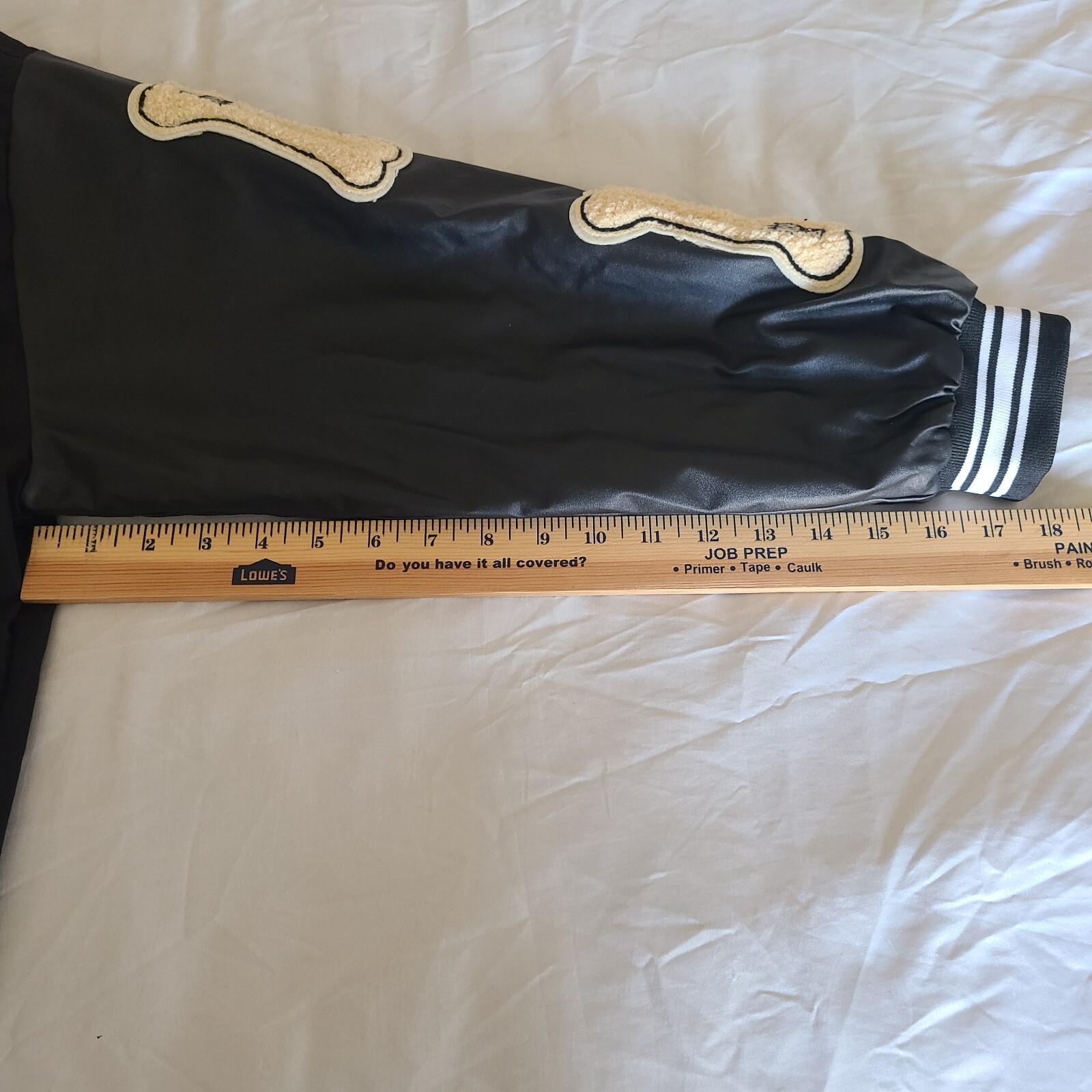 Varsity Jacket Black Bones Patchwork Baseball Fau… - image 7