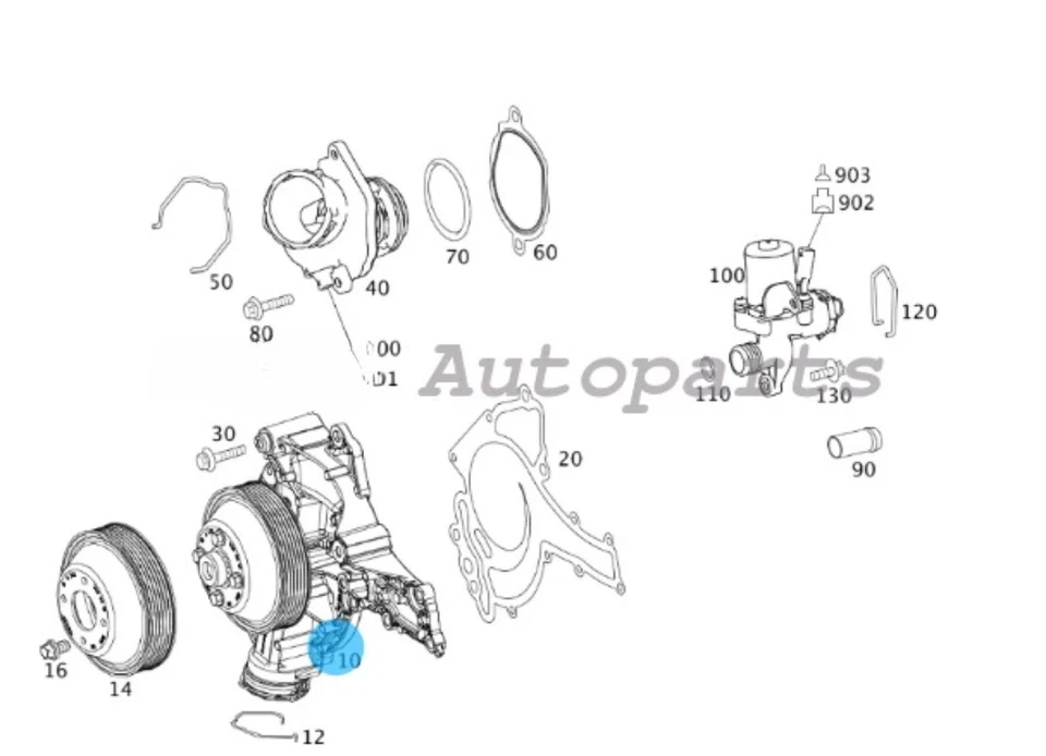 A2722000401 OEM Gates Water Pump for Mercedes ML350 R350 2006-2011 SLK280 06-08 - Image 2 of 4