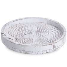 12 Inch Rustic Farmhouse Wood Lazy Susan Turntable For Table White Herringbone D