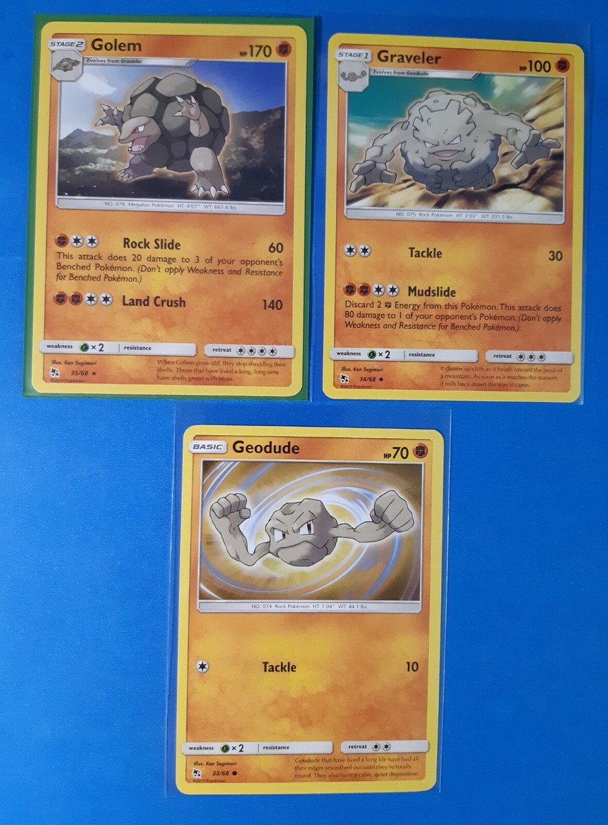 Golem 35/68, Graveler 34/68, Geodude 33/68 Pokemon card SM Hidden Fates NM Golem 35/68, Graveler 34/68, Geodude 33/68 Pokemon card SM Hidden Fates NM
