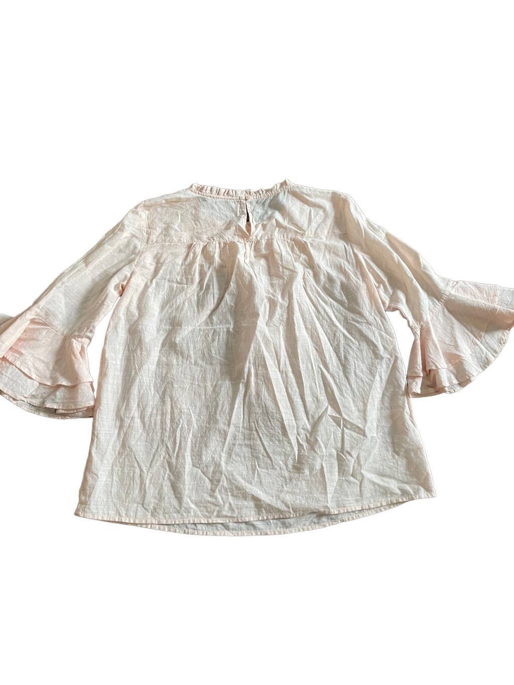 LOFT SOFT PEACH & WHITE CROCHET YOKE BELL SLEEVE COTT… Gem