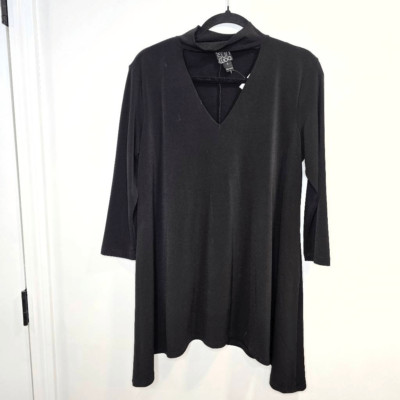 Clara Sun Woo Tunic Women's Small Black Long Sleeve V-Neck Pullover Blouse