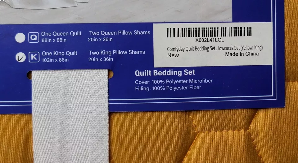 JUEGO DE CAMA KING ACOLCHADO AMARILLO MOSTAZA HEXAGONAL 1 EDREDÓN Y 2 FUNDAS 102” X 88” NUEVO Foto 4 de 4