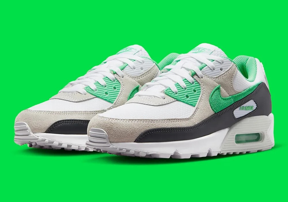 Nike Air Max 90 Shoes White Spring Green Black DM0029-104 Men's Sizes New