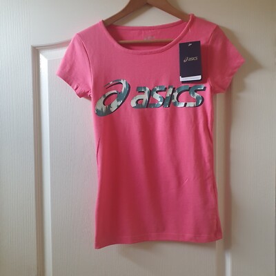 Asics T-Shirt Damen Rosa Kurzarm Oberteil 30-32'' XS Neu mit Etikett