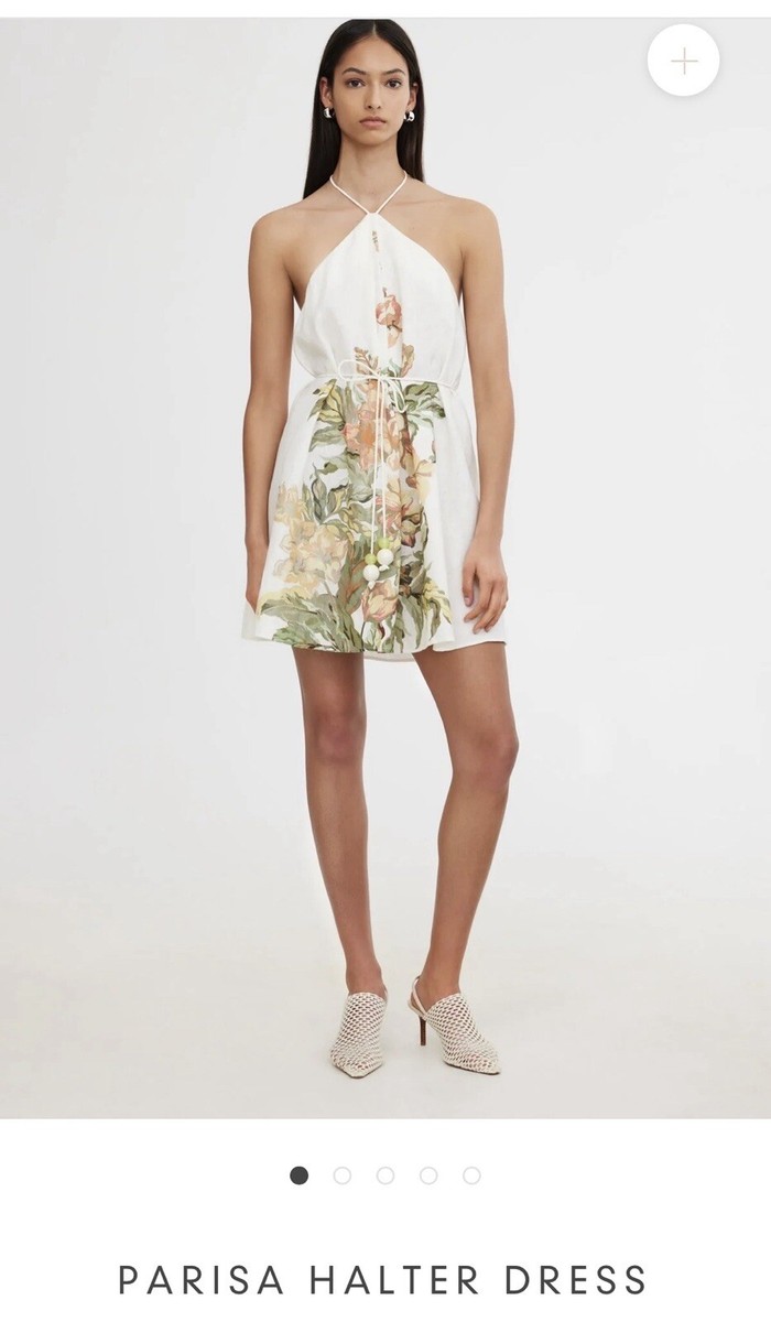Halter Linen Floral Mini Dress Sz 8 Parisa Significant Other Sundress  Summer NWT | eBay