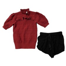 Janie and Jack Sweater T2LOVE Shorts Girls 8 Kids Burgundy Black Ruffle Set