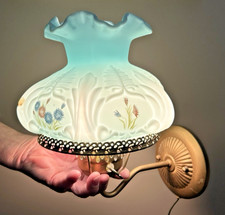 Vintage Fenton Wall Lamp With Damaged Hand Painted Shade On Heyco Brass Fixture Vintage Fenton Wall Lamp With Damaged Hand Painted Shade On Heyco Brass Fixture