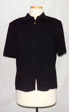 St John Basics Black Short Sleeve Santana Knit Zip Front Jacket w/Seam Detail 14