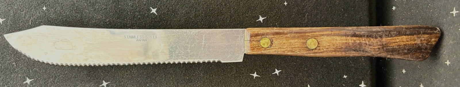 Vintage Serrated Fixed Kitchen Knife W/Wood Handle Japan 11.5" Long